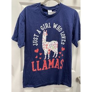 Unisex T Shirt "Just a girl who loves LLamas" Navy Adult Medium